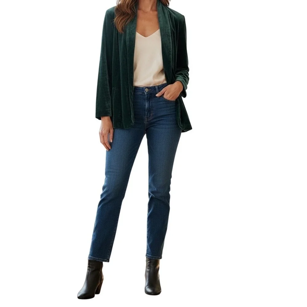 Eileen Fisher Woman's Velvet Pine Angled Shaped Jacket Open Shawl Collar 3X NWTl